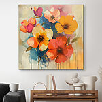 Canvas Schilderijen Schilderij van bloemen op een muur