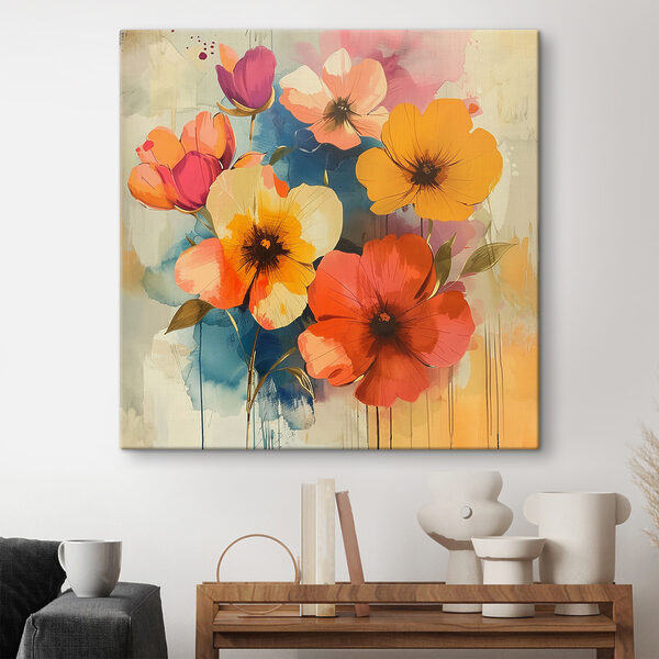 Schilderij van bloemen op een muur Canvas Schilderijen Schilderij van bloemen op een muur