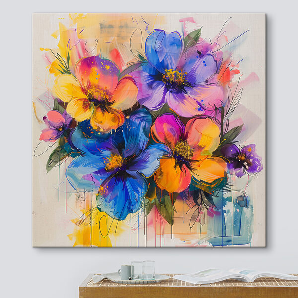 Schilderij van bloemen op een wit oppervlak Canvas Schilderijen Schilderij van bloemen op een wit oppervlak
