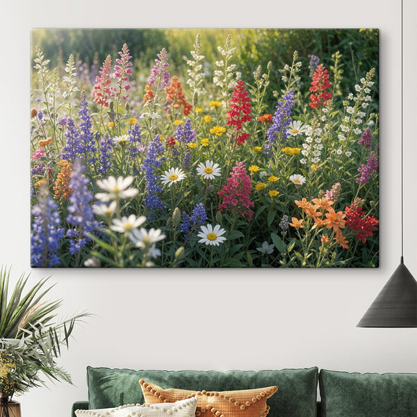 Veld met kleurrijke bloemen Canvas Schilderijen Veld met kleurrijke bloemen