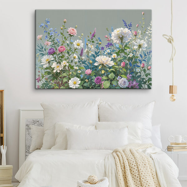 Groep bloemen en bladeren Canvas Schilderijen Groep bloemen en bladeren