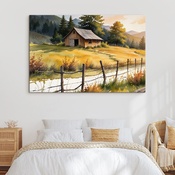 Huis in een veld Canvas Schilderijen Huis in een veld