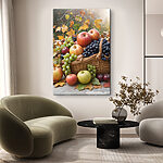 Canvas Schilderijen Fruitmand met bladeren