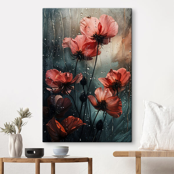 Door de regen gekuste bloesems omarmen de storm Canvas Schilderijen Door de regen gekuste bloesems omarmen de storm