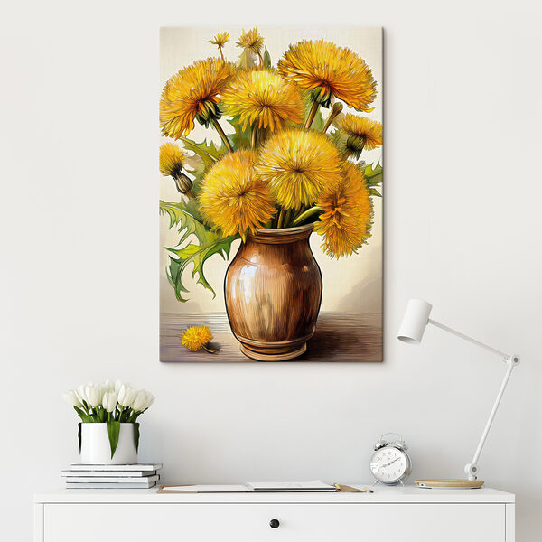 Gele bloemen in een vaas Canvas Schilderijen Gele bloemen in een vaas