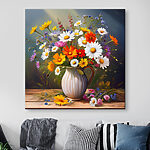 Canvas Schilderijen Schilderij van een vaas met bloemen