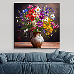 Canvas Schilderijen Vaas met bloemen op een tafel