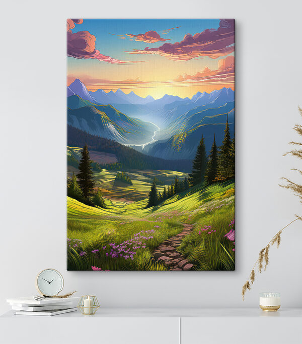 Landschap van bergen en bomen Canvas Schilderijen Landschap van bergen en bomen