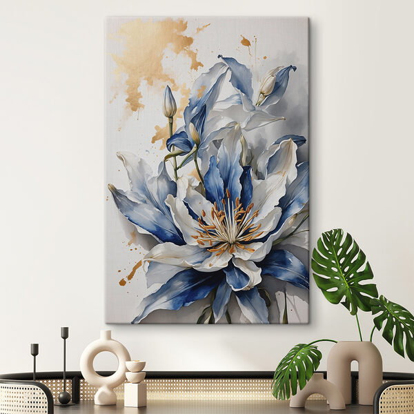 Schilderij van een witte en blauwe bloem Canvas Schilderijen Schilderij van een witte en blauwe bloem