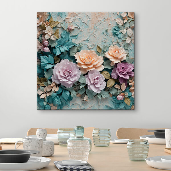 Groep bloemen op een muur Canvas Schilderijen Groep bloemen op een muur