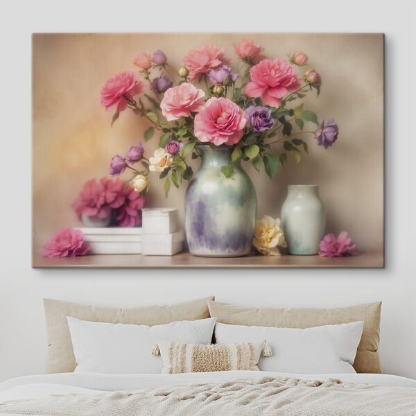 Vaas met bloemen op een plank Canvas Schilderijen Vaas met bloemen op een plank
