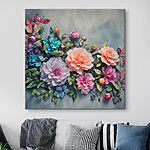 Canvas Schilderijen Groep kleurrijke bloemen