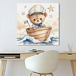 Canvas Schilderijen Aquarel van een teddybeer in een boot