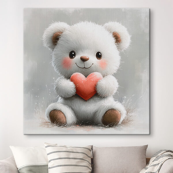 Witte teddybeer met hart Canvas Schilderijen Witte teddybeer met hart