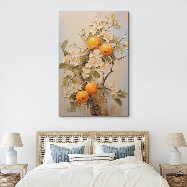 Schilderij van sinaasappels en bloemen Canvas Schilderijen Schilderij van sinaasappels en bloemen