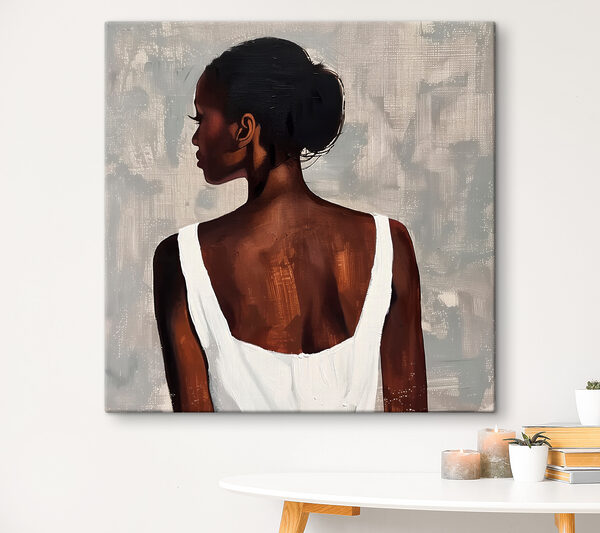 Vrouw in een witte tanktop Canvas Schilderijen Vrouw in een witte tanktop