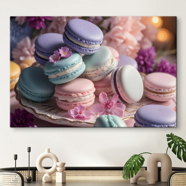 Bord met kleurrijke bitterkoekjes Canvas Schilderijen Bord met kleurrijke bitterkoekjes