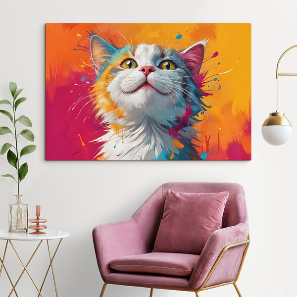 Kat met kleurrijke verfspatten Canvas Schilderijen Kat met kleurrijke verfspatten