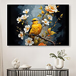 Canvas Schilderijen Vogel op een tak met bloemen