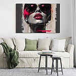 Canvas Schilderijen Vrouw met zonnebril en rode lippenstift