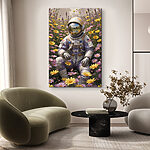 Canvas Schilderijen Astronaut zittend in een bloemenveld