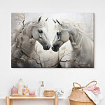 Canvas Schilderijen Twee witte paarden met lange manen