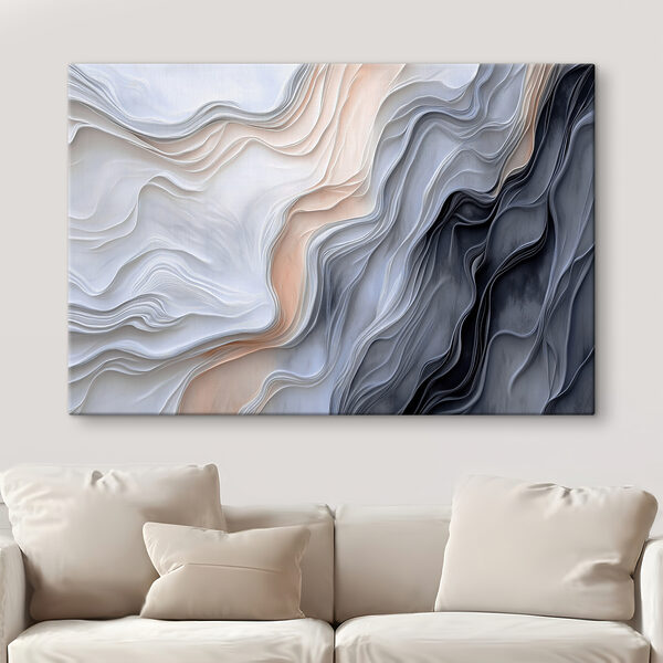 Witte en grijze golvende lijnen Canvas Schilderijen Witte en grijze golvende lijnen