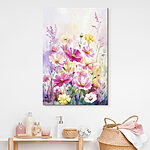 Canvas Schilderijen Schilderij van bloemen in een veld