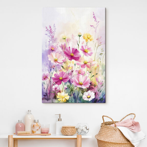 Schilderij van bloemen in een veld Canvas Schilderijen Schilderij van bloemen in een veld