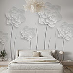Fotobehang Witte papieren bloemen op een witte achtergrond
