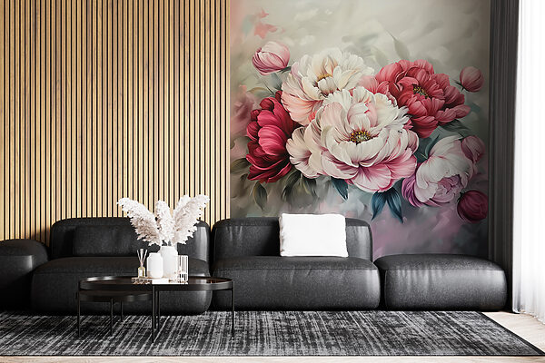 Schilderij van bloemen op een oppervlak Fotobehang Schilderij van bloemen op een oppervlak