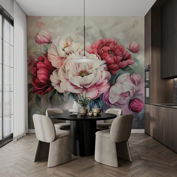 Fotobehang Schilderij van bloemen op een oppervlak