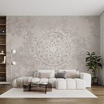 Fotobehang Witte en grijze mandala