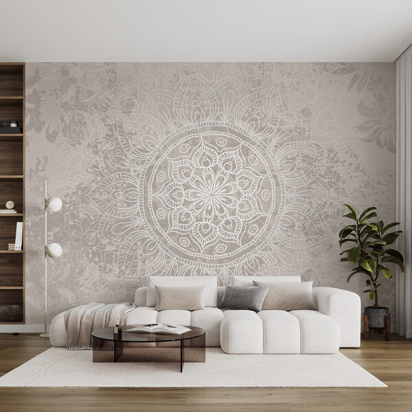 Fotobehang Witte en grijze mandala