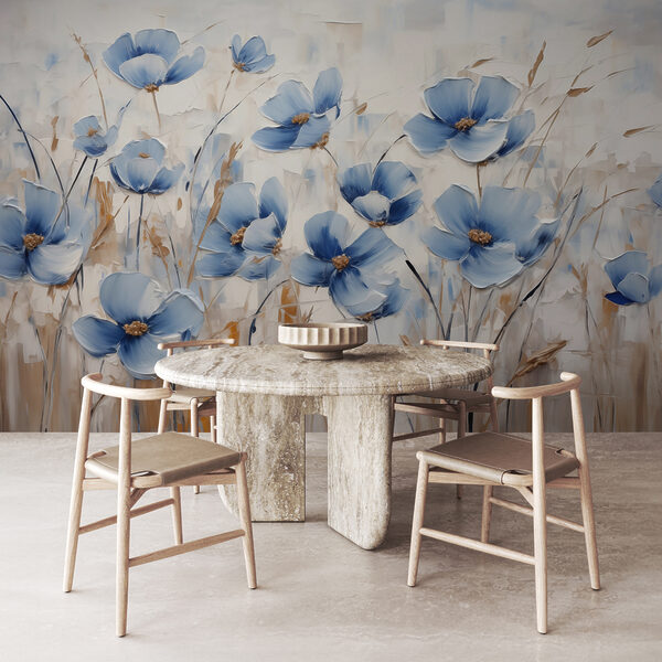 Fotobehang Schilderij van blauwe bloemen