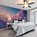 Fotobehang Kleurrijke lucht met wolken en harten