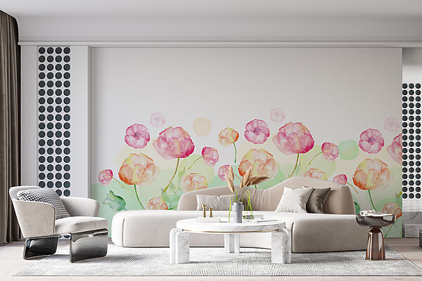 Aquarel van bloemen Fotobehang Aquarel van bloemen