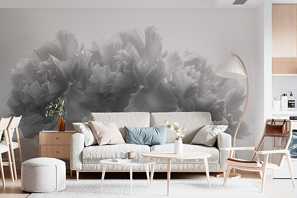 Groep bloemen op witte achtergrond Fotobehang Groep bloemen op witte achtergrond