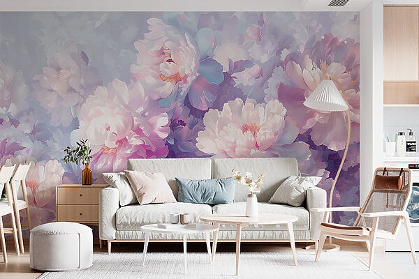 Groep bloemen op witte achtergrond Fotobehang Groep bloemen op witte achtergrond