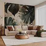 Fotobehang Monochrome bladeren mengen zich elegant
