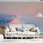 Fotobehang Strand met een roze en blauwe lucht