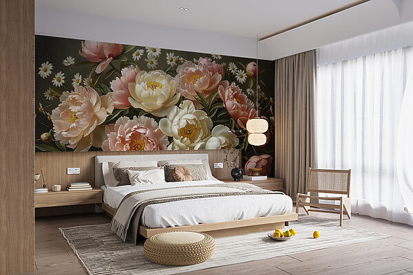 Boeket van roze en witte bloemen Fotobehang Boeket van roze en witte bloemen