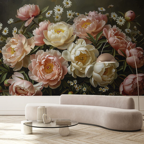 Fotobehang Boeket van roze en witte bloemen