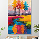Canvas Schilderijen Canvas prints Painting of a river running through a field of colorful trees
