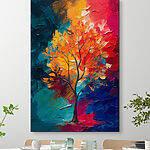 Canvas Schilderijen Canvas prints Painting of a tree with orange and blue leaves