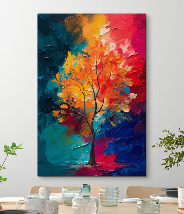 Canvas prints Painting of a tree with orange and blue leaves Canvas Schilderijen Canvas prints Painting of a tree with orange and blue leaves