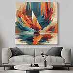 Canvas Schilderijen Canvas prints Sailboat on water with colorful clouds
