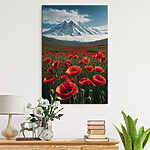 Canvas Schilderijen Canvas prints Field of red flowers with a mountain in the background
