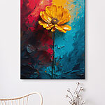 Canvas Schilderijen Canvas prints Yellow flower on a blue and red background