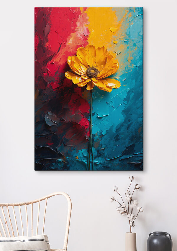 Canvas prints Yellow flower on a blue and red background Canvas Schilderijen Canvas prints Yellow flower on a blue and red background